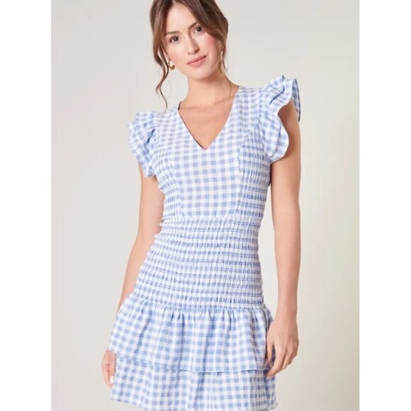 Sugar Lips Everleigh Gingham Blue And White Plaid Smoked Mini Dress - Medium - Picture 1 of 12